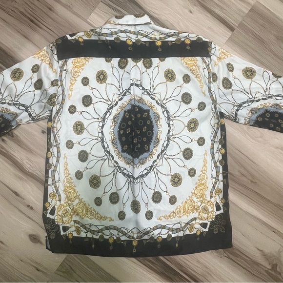 Zara Woman Ecru Chain Scarf Print Button Down Blouse Size Small - Picture 5 of 7